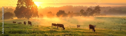 Wallpaper Mural Cows grazing in a lush green pasture at sunrise Torontodigital.ca