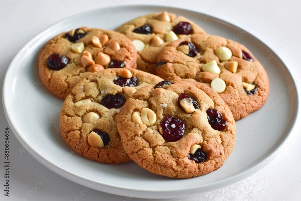 Golden Brown Cookies with Cherries, Macadamia Nuts, and White Chocolate Golden Brown Cookies with Cherries, Macadamia Nuts, and White Chocolate