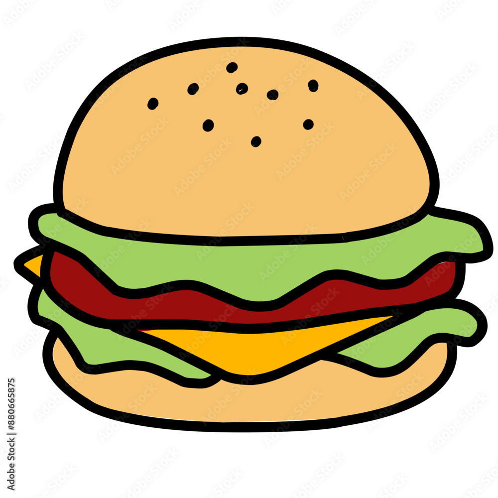 Cartoon simple image of a burger. Vector illustration.