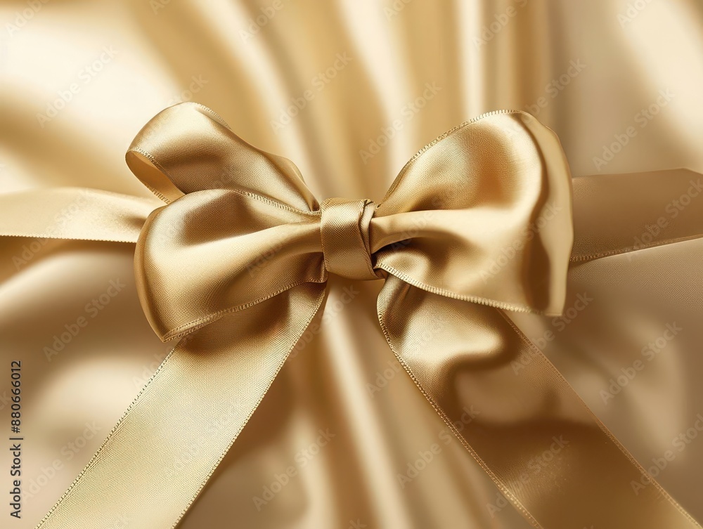 luxurious gold satin ribbon forming an elegant bow soft folds catching the light against a clean backdrop luxurious gold satin ribbon forming an elegant bow soft folds catching the light against a clean backdrop