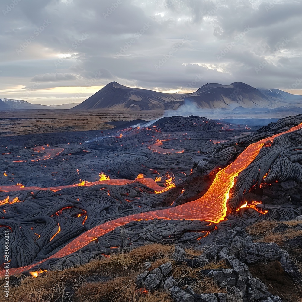 Naklejka premium Icelandic volcano in eruption