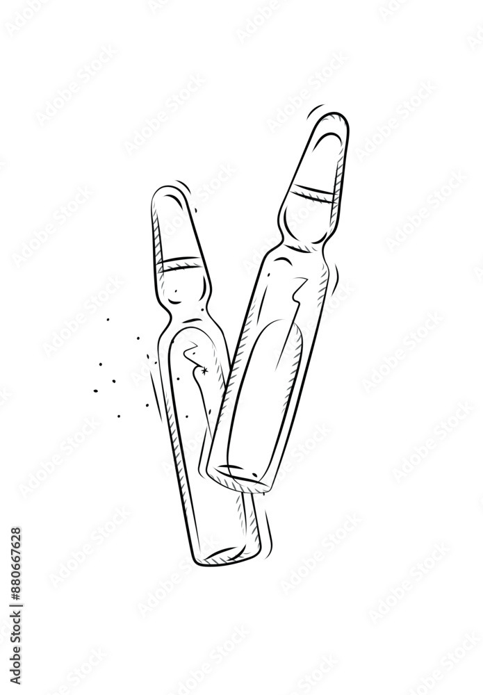 Ampoules pair for medical purposes drawing in graphic style on white background