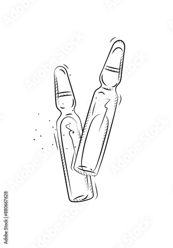Obraz na płótnie Ampoules pair for medical purposes drawing in graphic style on white background w salonie