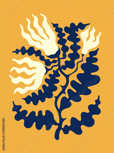 Floral Abstract contemporary poster. Groovy Modern Scandinavian style art