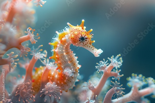 A Pygmy Seahorse Clinging to Coral in the Tropical Indo-Pacific