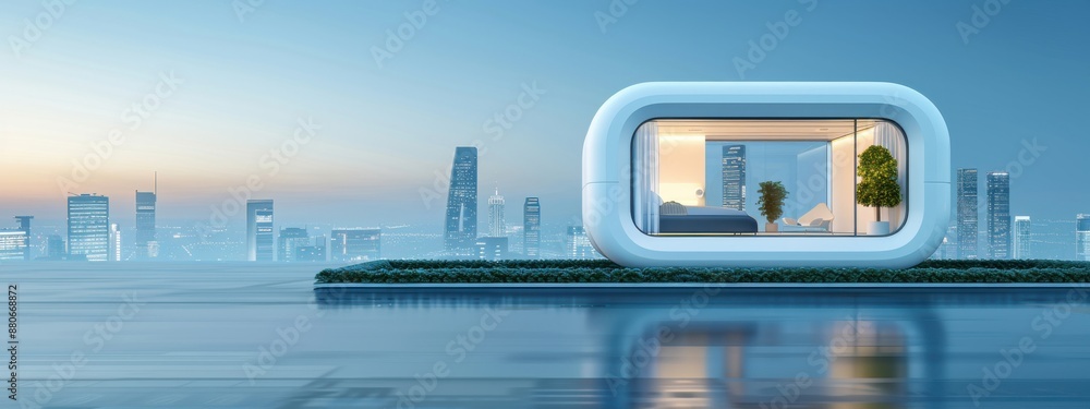 Obraz premium Elastocaloric heat pumps in futuristic urban housing, elastocaloric urban housing, advanced climate control and sustainability