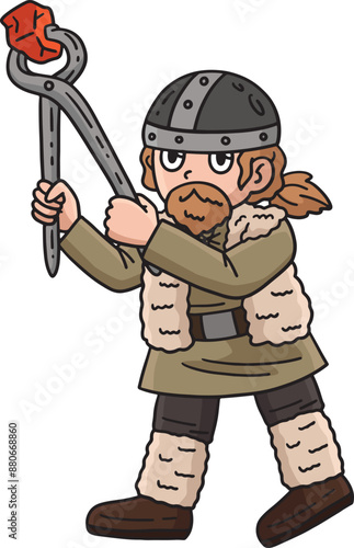 Viking Working the Forge Cartoon Colored Clipart © abbydesign