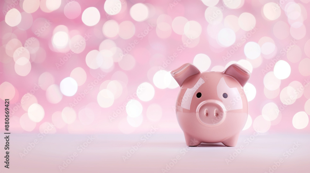 Blurred background for money savings with a pink piggy bank. Blurred background for money savings with a pink piggy bank.