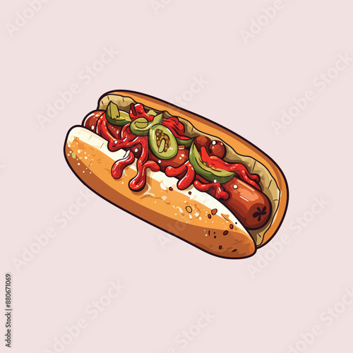 chili dog illustration simple flat color vector illustration 