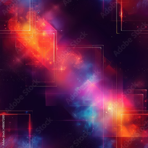 Abstract colorful background. Glowing geometric shapes on dark blue background.