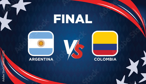ARGENTINA VS COLOMBIA Final template for sports Copa America 2024. American Tournament vector illustration graphics.