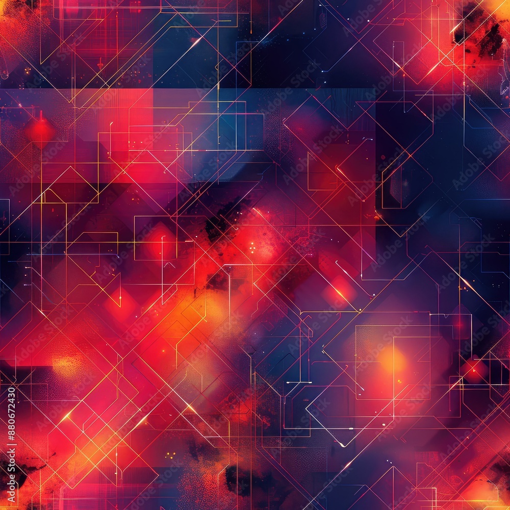 Obraz premium Abstract red and blue geometric seamless pattern.