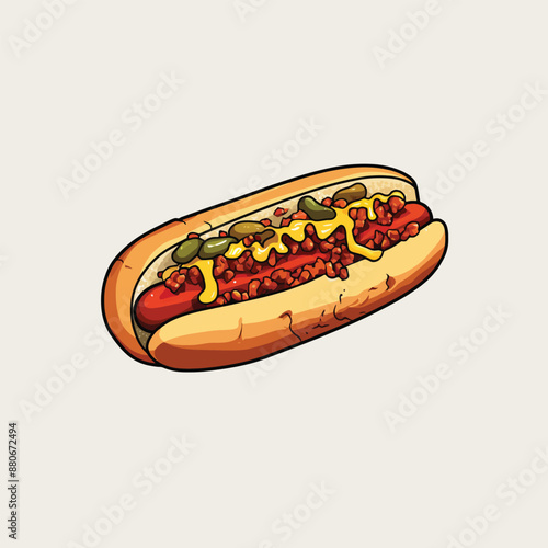 chili dog illustration simple flat color vector illustration 