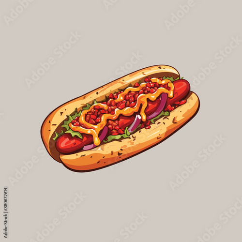 chili dog illustration simple flat color vector illustration 