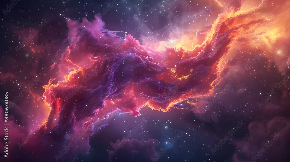 A mystical nebula cloud swirls with starry light in the vast expanse of the cosmos A mystical nebula cloud swirls with starry light in the vast expanse of the cosmos