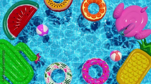 Loup Inflatable circles ball mattress floating in the pool in summer top view