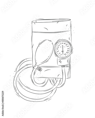 Obraz na płótnie Pressure measurement tool for medical purposes drawing in graphic style on white background w salonie