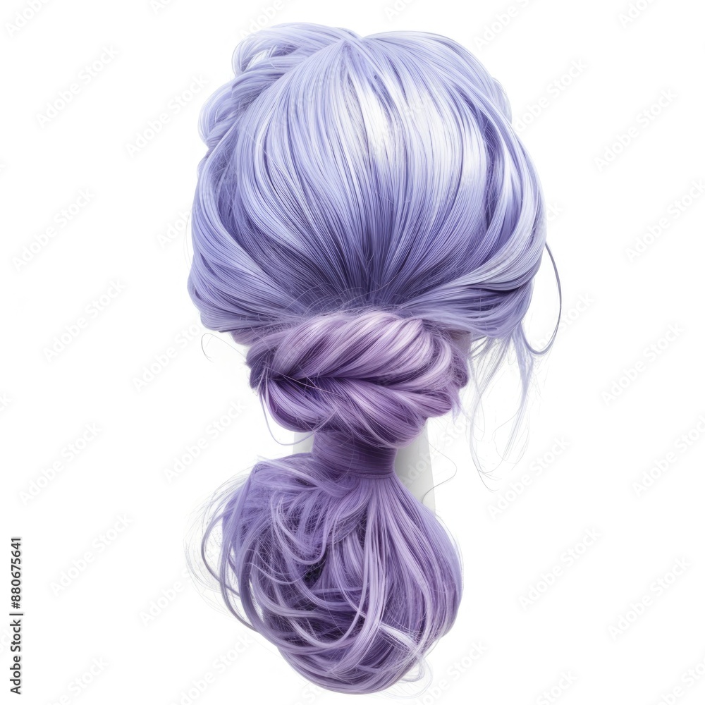 Enchanting Lavender Wig in Messy Bun Style, Fairy Tale Princess Look | Isolated White Background, back view Enchanting Lavender Wig in Messy Bun Style, Fairy Tale Princess Look | Isolated White Background, back view