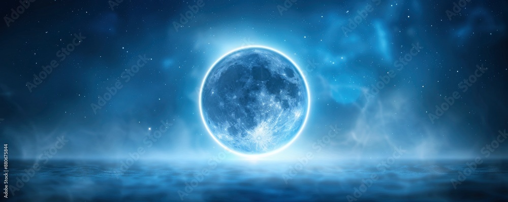 Black solar eclipse with Earth in the center, starry sky background Black solar eclipse with Earth in the center, starry sky background