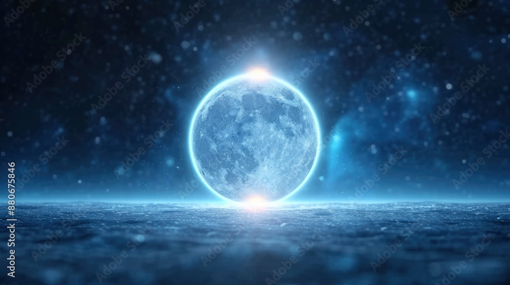 Black solar eclipse with Earth in the center, starry sky background Black solar eclipse with Earth in the center, starry sky background