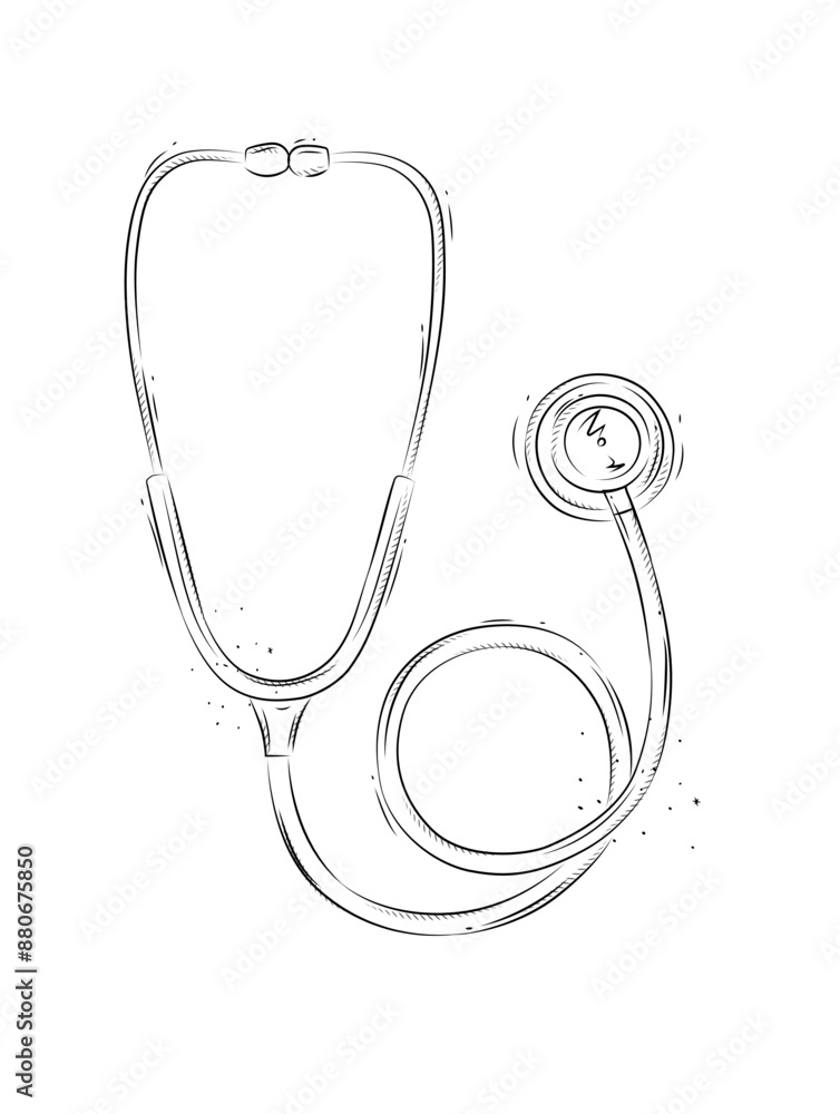 Stethoscope for medical purposes drawing in graphic style on white background