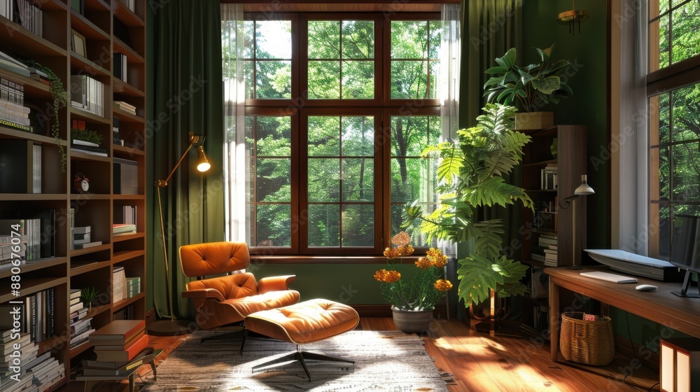 Serene Home Office Haven: Creating Mental Wellness Through Cozy Reading Nook and Natural Light Serene Home Office Haven: Creating Mental Wellness Through Cozy Reading Nook and Natural Light