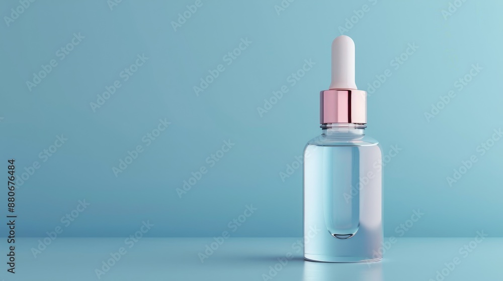 Cosmetic serum bottle with dropper on blue backdrop Text space available Cosmetic serum bottle with dropper on blue backdrop Text space available