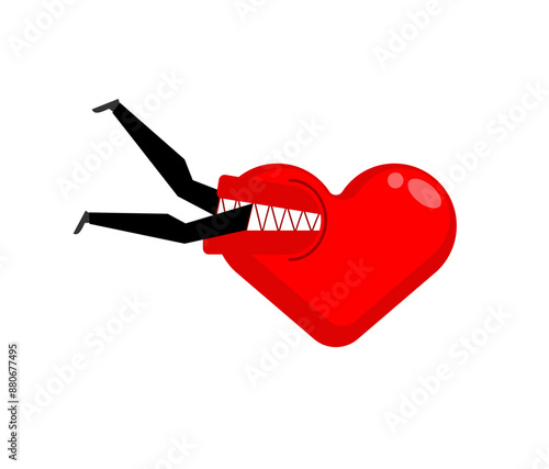 Heart devours man. Love with its mouth ate a man. Concept of evil love, predatory