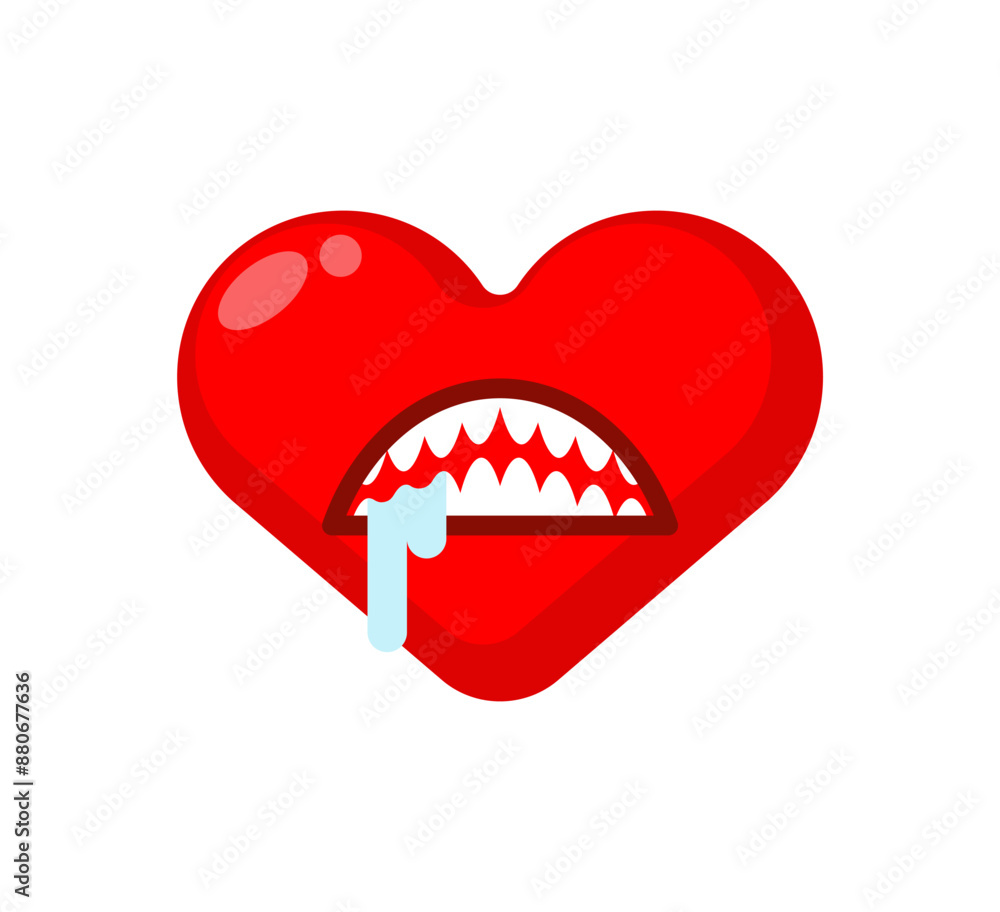 Evil heart with a mouth. Fierce love with big teeth Evil heart with a mouth. Fierce love with big teeth