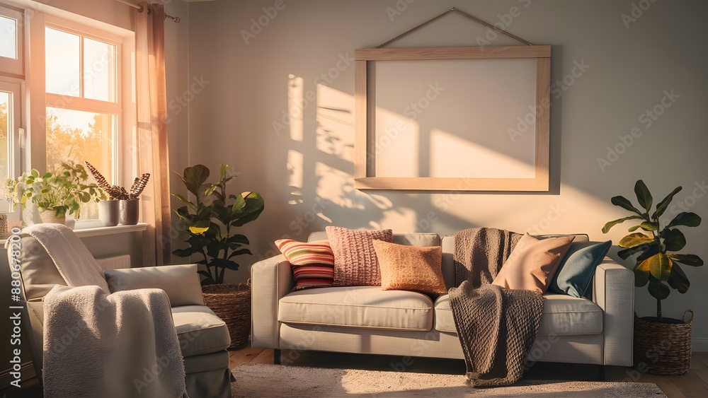 Modern Living Room Decor - Square Frame Mock up Modern Living Room Decor - Square Frame Mock up