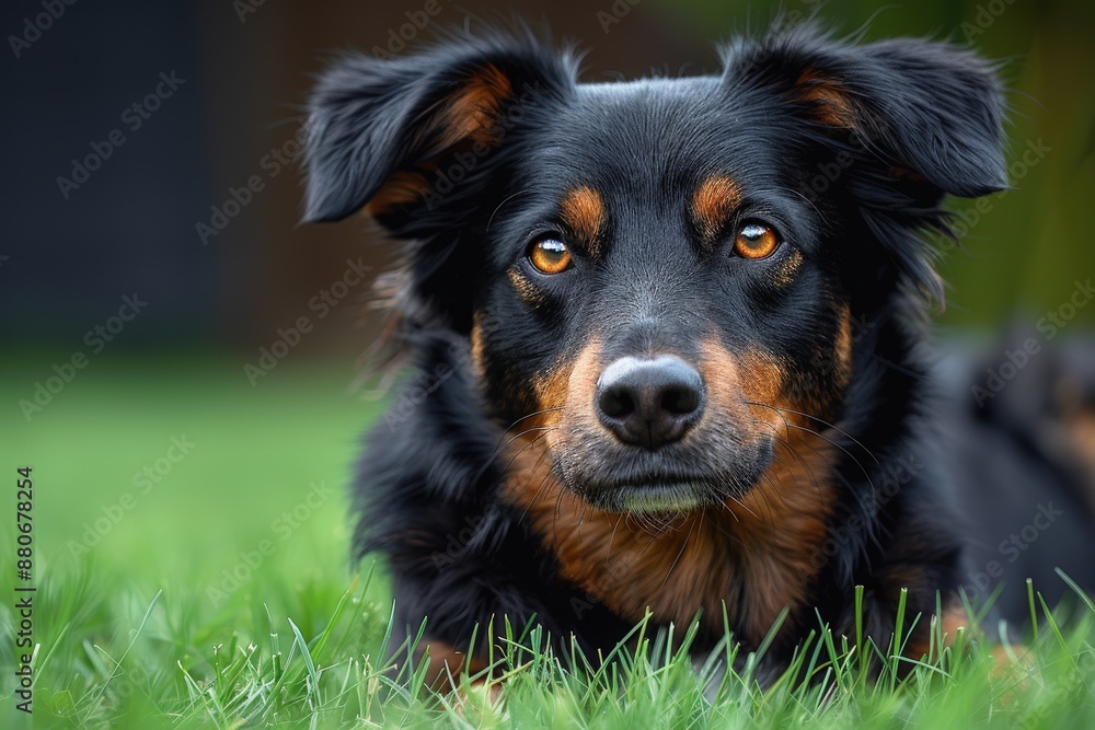 A black and tan dog is laying on the grass with an alert and attentive expression, capturing a moment of outdoor relaxation and the natural bond between pets and nature. A black and tan dog is laying on the grass with an alert and attentive expression, capturing a moment of outdoor relaxation and the natural bond between pets and nature.