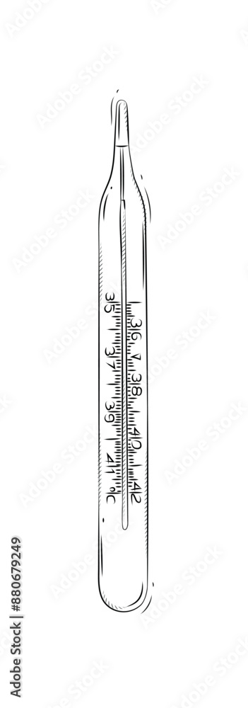 Regular thermometer for medical purposes drawing in graphic style on white background