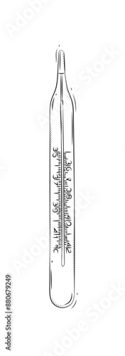 Regular thermometer for medical purposes drawing in graphic style on white background