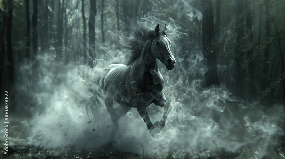 Naklejka premium Mystical White Horse Running in Forest