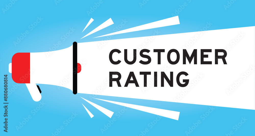 Φωτογραφία Color megaphone icon with word customer rating in white banner on blue backgroun