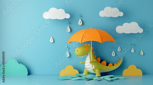 A 3D pop art front view of a happy dragon roasting marshmallows over a campfire with paper cut stars and a full moon on a dark blue background