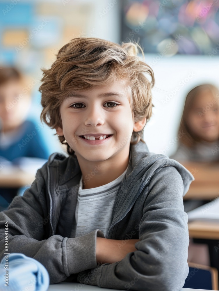 Smiling Young Boy in Classroom. Smiling Young Boy in Classroom.