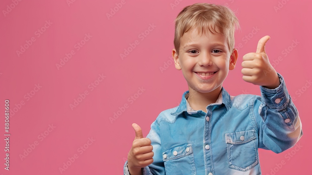 Smiling young boy giving thumbs up, on a solid color background. Smiling young boy giving thumbs up, on a solid color background.