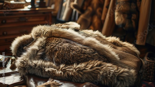 Coat of fur placed on table