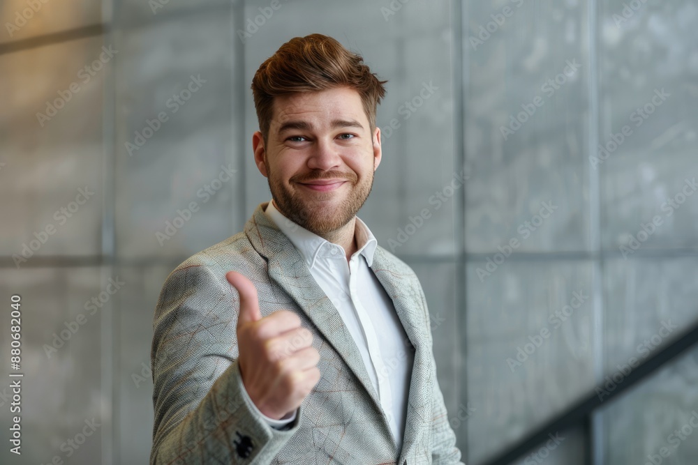Confident smiling businessman showing thumb up gesture. Confident smiling businessman showing thumb up gesture.