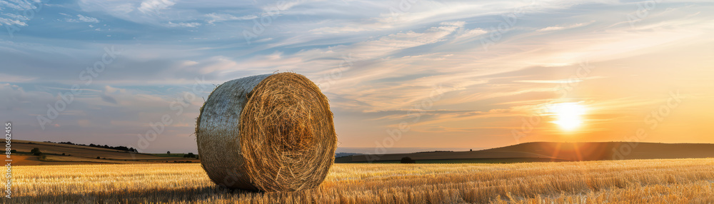 Golden hay bale on a vibrant field at sunset, capturing the essence of rural agriculture and peaceful countryside life. Golden hay bale on a vibrant field at sunset, capturing the essence of rural agriculture and peaceful countryside life.
