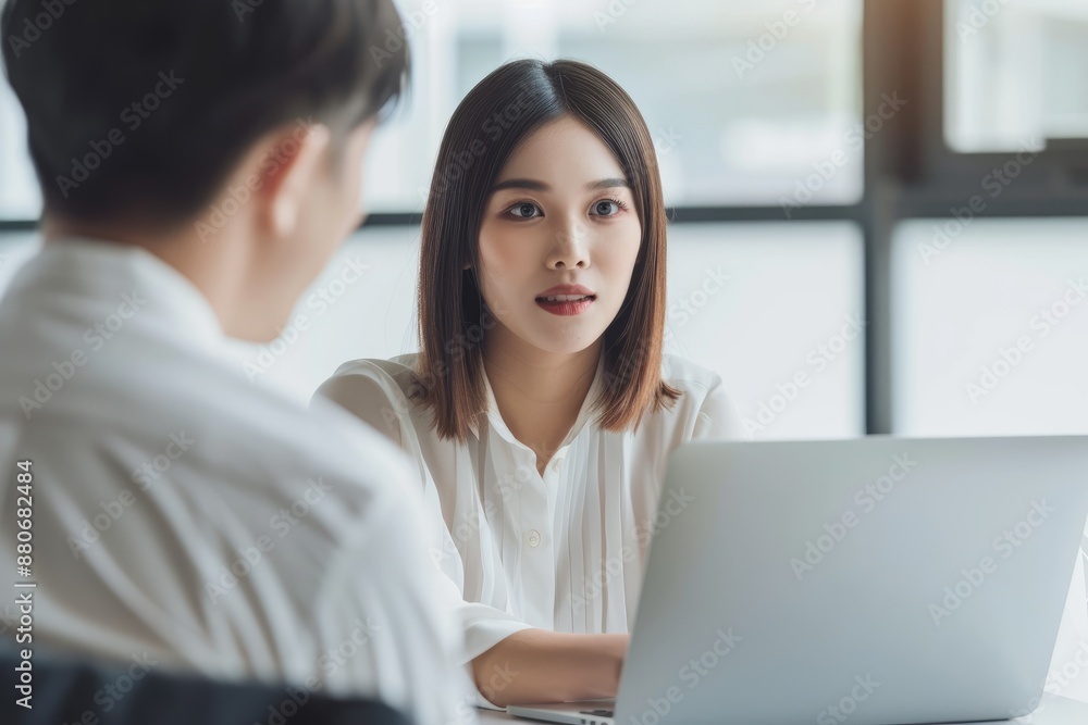 Smiling professional female hr having job interview Smiling professional female hr having job interview