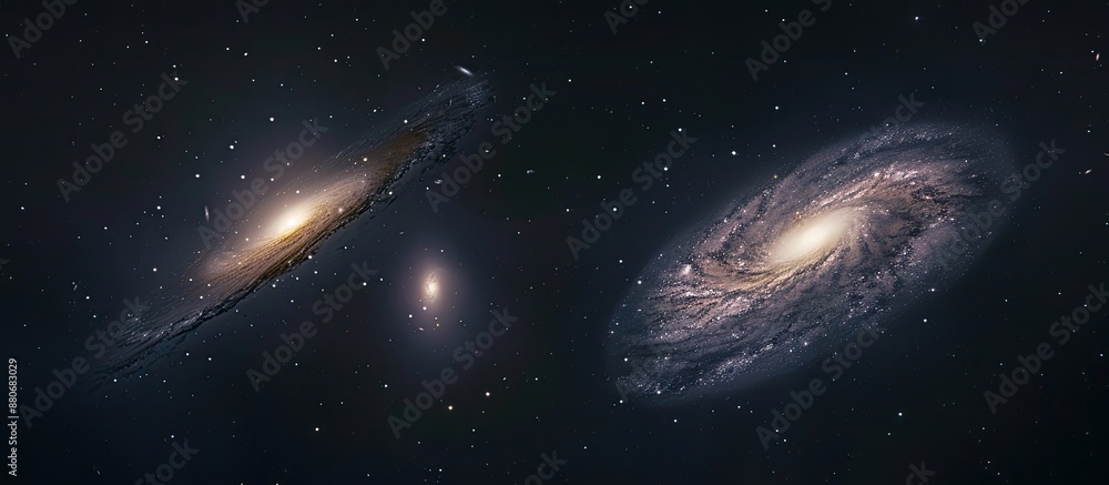 Fototapeta premium A pair of galaxies brighten the night with a captivating copy space image