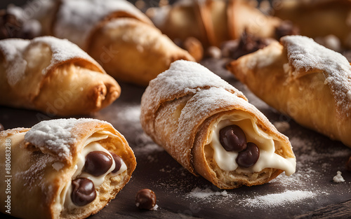 Italian Cannoli, crispy shells filled with ricotta photo