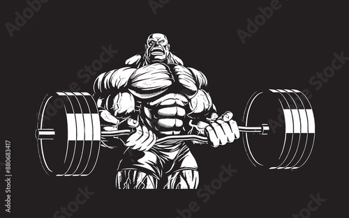 Heavy Body Builder Weight Lifter Posing with Dumbles Vector Black on White for T-shirts and Wall Decal Workout Athletic Gym Muscle Logo Fitness Beast Barbell Bodybuilding Healthy Wall Sticker Decor