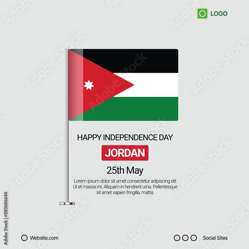 Jordan Independence Day Social Media Banner, Editable Vector Design with Flag