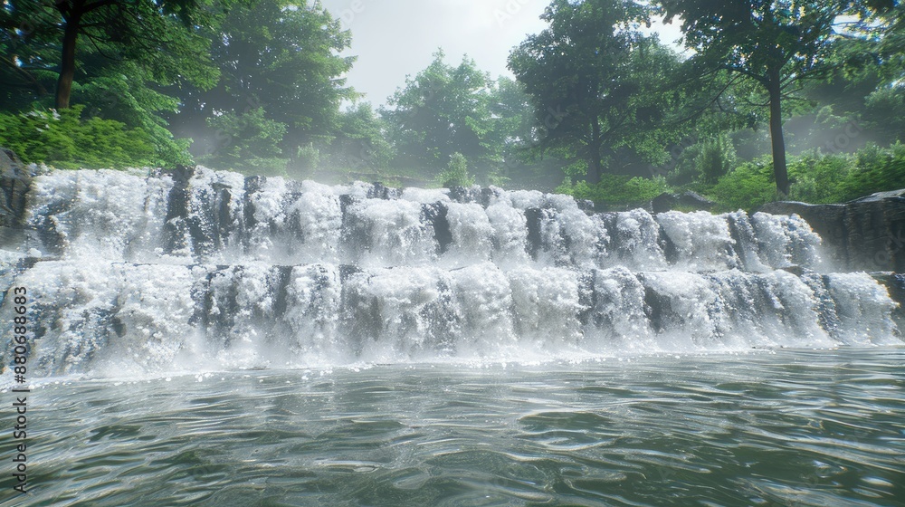 Fototapeta premium Serene Waterfall Cascade in a Lush Forest