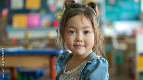 Confident Preschooler in Classroom Setting: Stock Photo