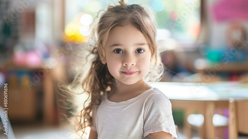 Confident Preschooler in Classroom Setting: Stock Photo