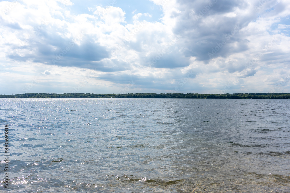 Obraz premium A beautiful summer's day at Lake Cospuden in Leipzig, Germany